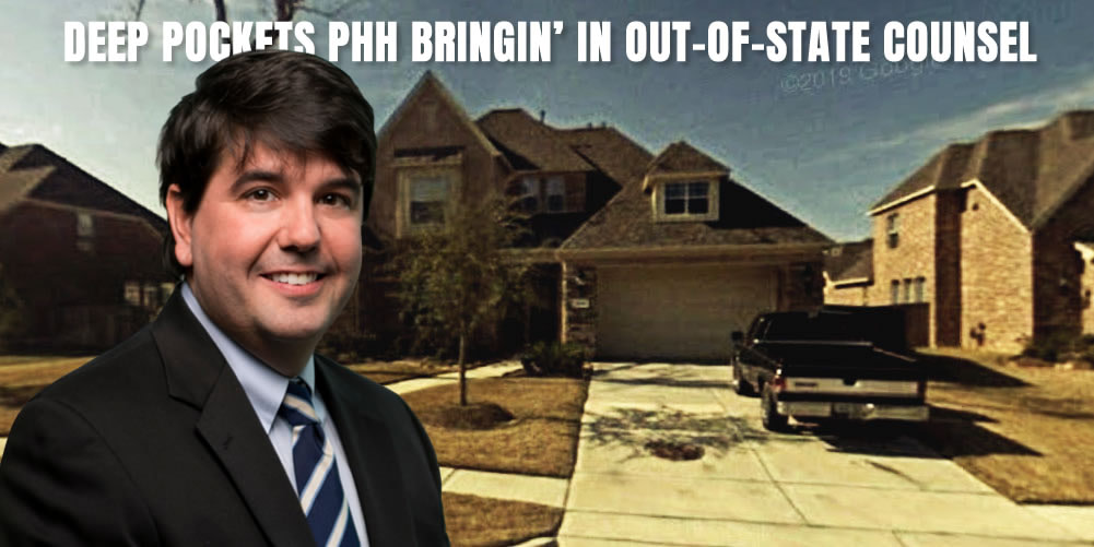 Dissatisfied with local counsel, PHH Mortgage have retained Bradley, who are flyin' in foreclosure lawyer Graham Gerhardt from Alabama.