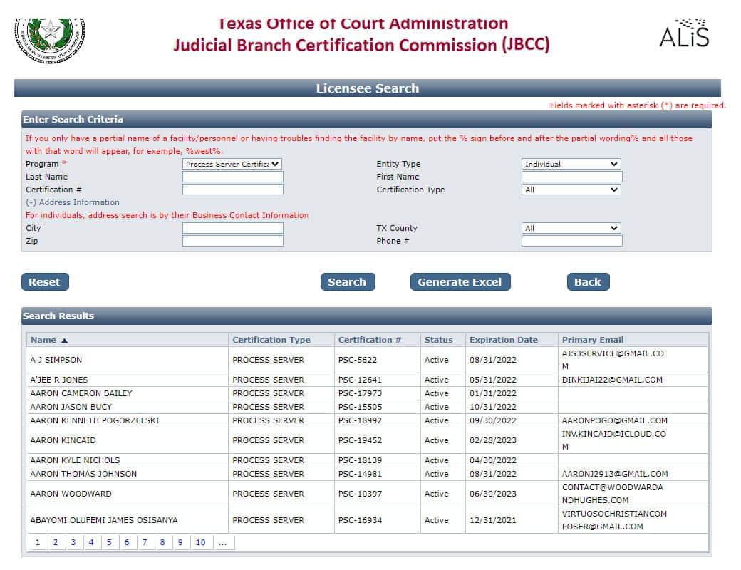 List of Licensed Process Servers in Texas 2021 Laws In Texas