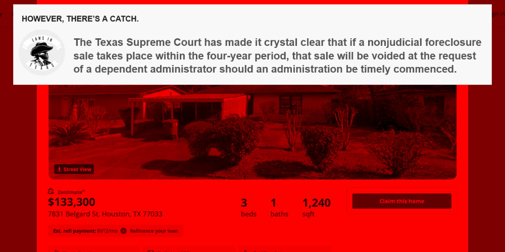Texas Supreme Court has made it crystal clear that if a nonjudicial foreclosure sale takes place within the 4-year period, it will be voided.