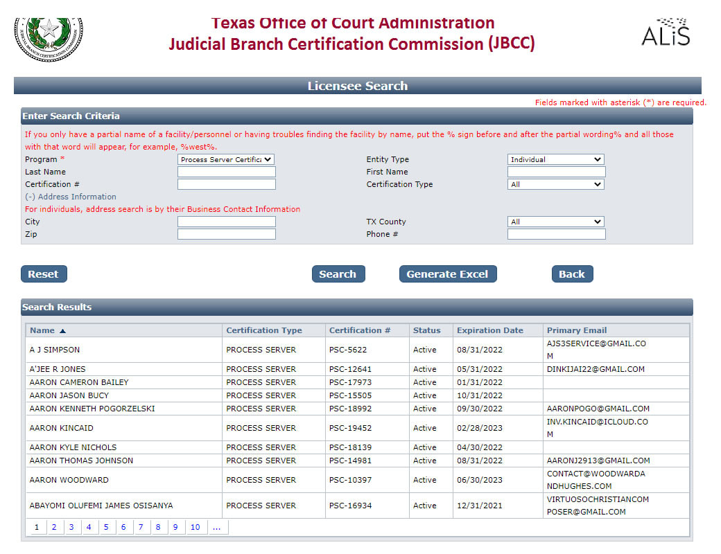 List of Licensed Process Servers in Texas 2021 Laws In Texas