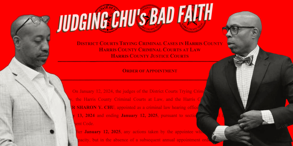 Jan. 2024: The judges of Harris County District Courts appointed Sharon Chu Criminal Law Hearing Officer. In federal court, this happened.