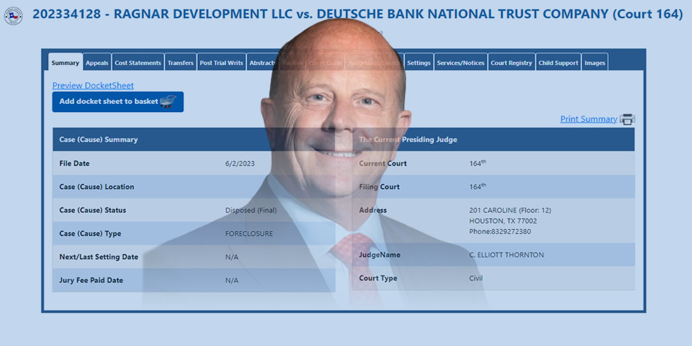 Another Deutsche Bank National Trust Co case blindly assigned to Judge Keith Ellison when Bandit Lawyer Clay Vilt is counsel.